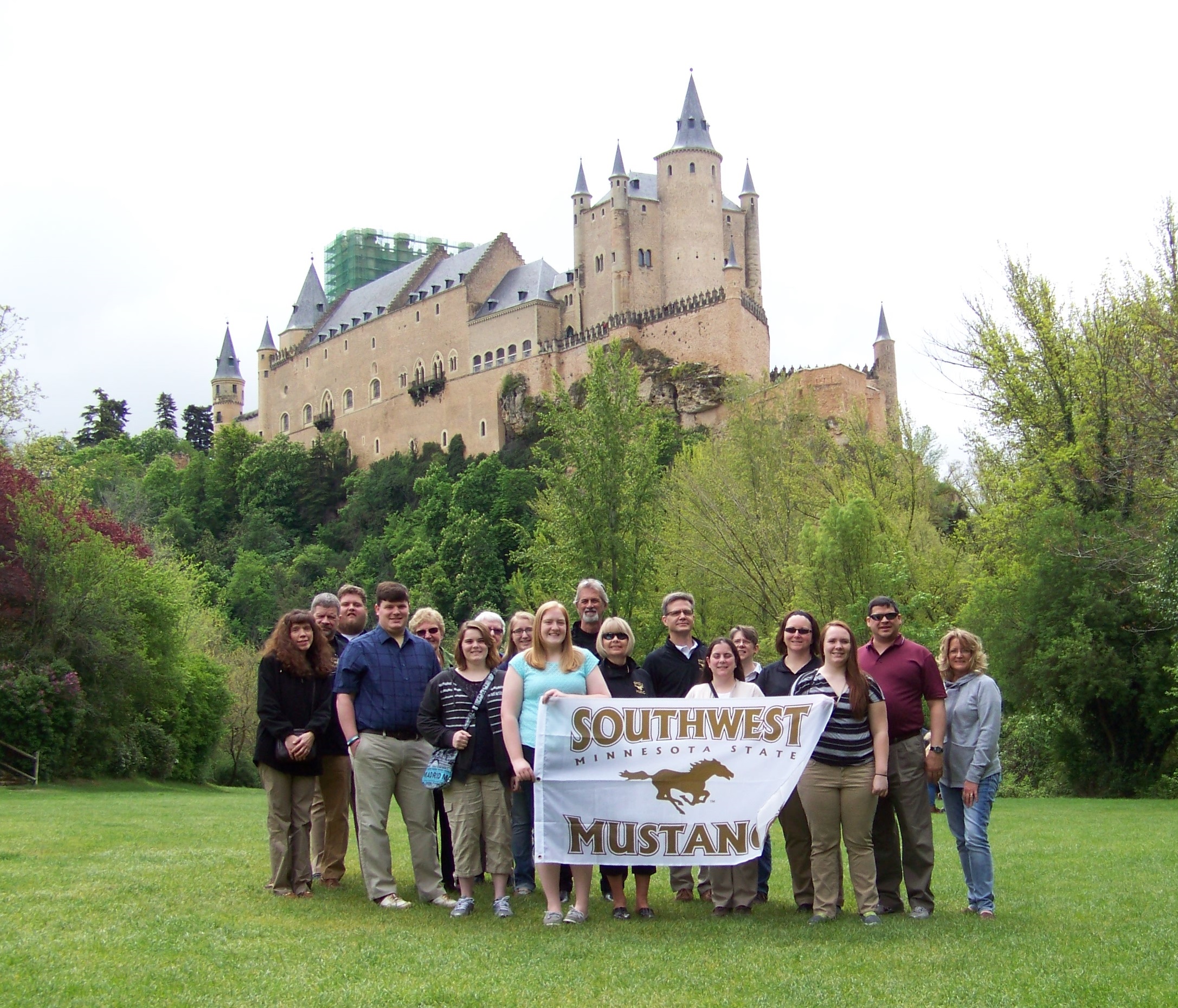 group in front of Alcazar in Segovia Spain